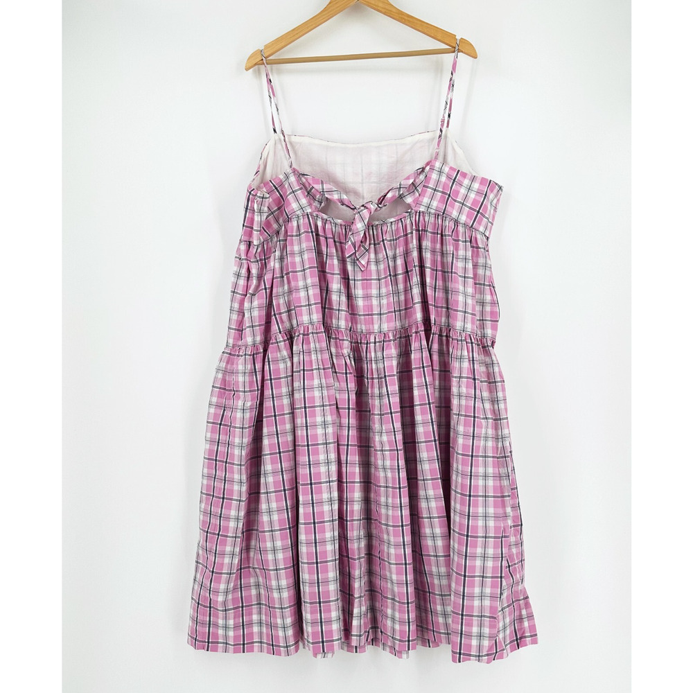 J Crew Women Plaid Midi Dress Size 24 Poplin Tiered Preppy Old Money Resort Pink - Picture 5 of 8